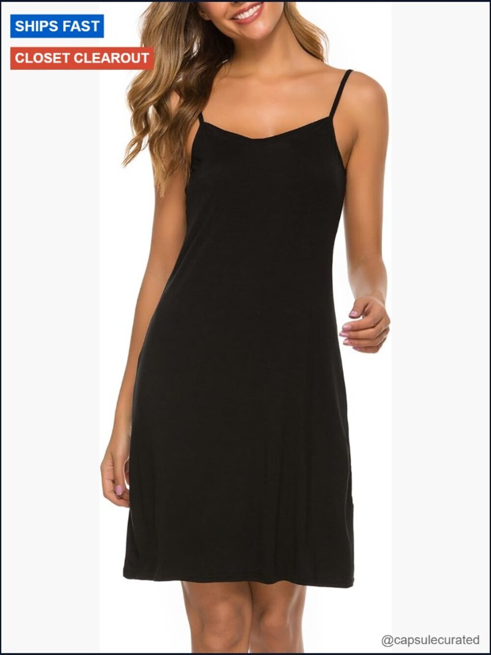 Women Full Slip Dress Adjustable Spaghetti Strap Cami V-Neck Soft Stretchy